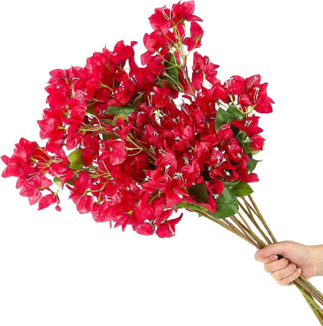 30 Inch Silk Bougainvillea Artificial Flowers, UV Resistant, Pack of 6 pcs, 18 Branch, Faux Flower Stems, Fake Bougainvillea Vines, Using for Wedding & Porch & Home & party & Garden Decor (Red)