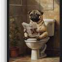 Pug on Toilet Wall Art Print Poster, Dog Bathroom Humor Decor Posters Prints for Restroom Home Picture Painting Artwork Gallery 7 (Pug, 11 x 14 inches, Unframed)