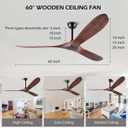 60 Inch Ceiling Fan Without Light Wood Indoor Outdoor Ceiling Fans No Light for Patios Living Room Bedroom Porch Big Ceiling Fan for Flat Sloped Ceiling(Walnut)
