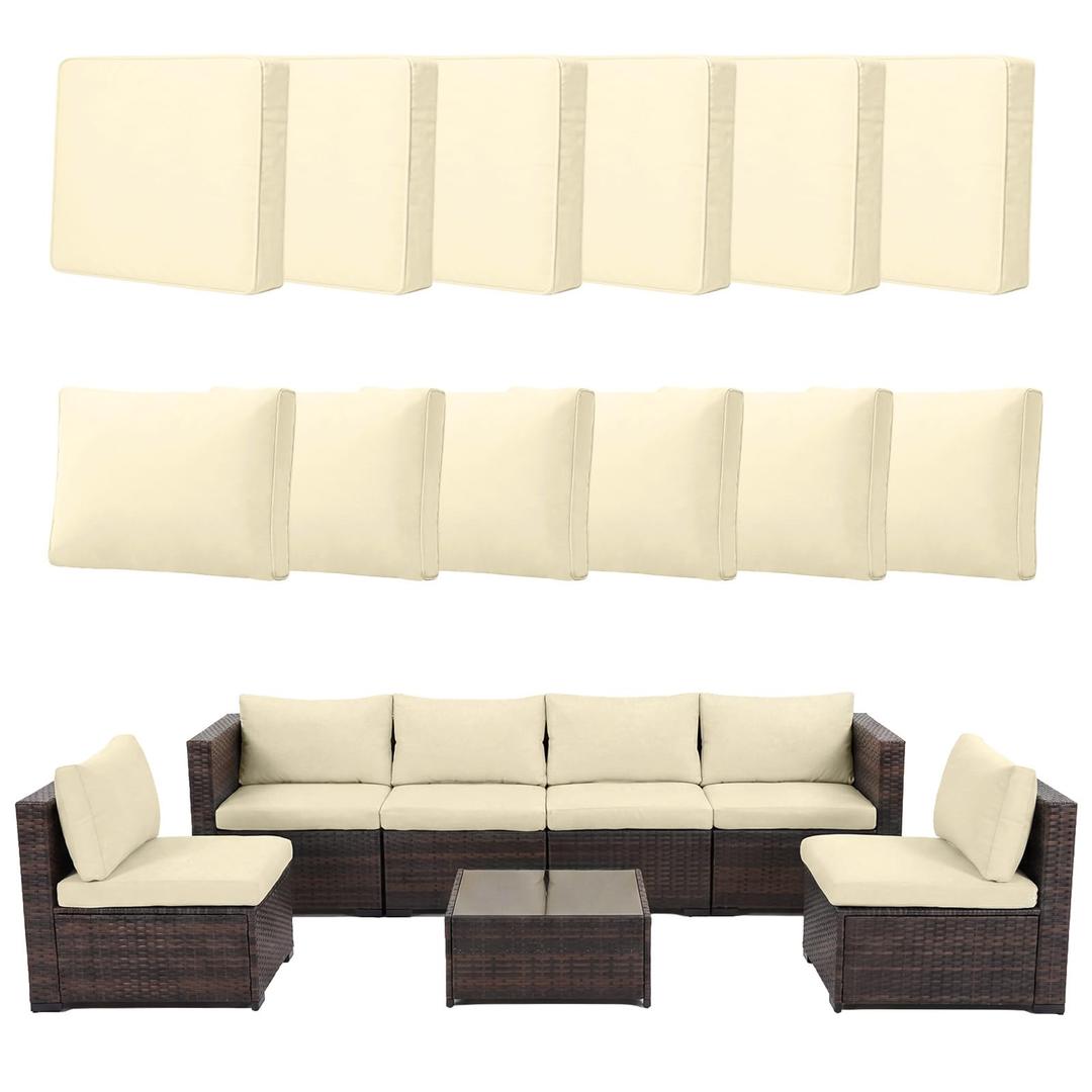 12pcs Outdoor Patio Cushion Covers Replacement, 24" Zippered Outdoor Cushion Covers Waterproof, UV Resistant & Washable Patio Furniture Cushion Covers Waterproof for Patio Sectional, Covers Only Beige