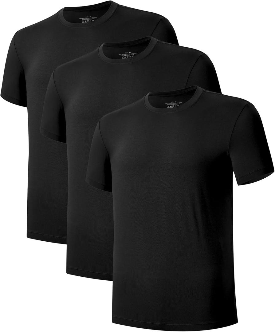 COLORFULLEAF Men's Crew Neck Undershirts Bamboo Short Sleeve Tees Slim-fit T-Shirts (Black, XL)