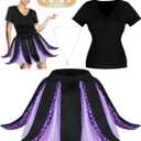 Ramede 5 Pcs Women Octopus Costume Halloween Witch Costume Purple Cosplay Tentacle Skirt Gold Necklace Earring