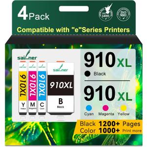 SAILNER 910XL Ink Cartridges Replacement for HP 910 Ink 910XL Ink Cartridges Combo Pack for HP 910 Work with OfficeJet Pro 8015e 8025e 8020e 8015 8020 8028e 8035e 8010e Printer (4 Pack)