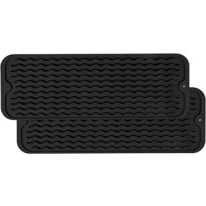 ZLR 2 Pcs Silicone Sponge Holder & Sink Caddy Tray (6" x 17") - Narrow Dish Drying Mat for Kitchen Counter - Waterproof Soap Dispenser Organizer, Non-Slip Bathroom Vanity Tray (Black)