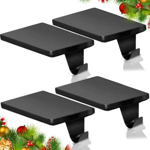 HMASYO Christmas Stocking Holders for Mantle Set of 4, Black Heavy Duty Iron Stocking Hangers Base, Low Profile Weighted Stocking Holder Hooks for Fireplace Tabletop Shelf Christmas Decoration