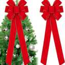 Fovths 2 Pieces Red Christmas Bows 30.7 x 10.6 Inches Large Velvet Christmas Wreath Bow with Glitter Gold Edge Christmas Tree Topper Ornament Bow for Christmas Home Indoor Outdoor Door Decor