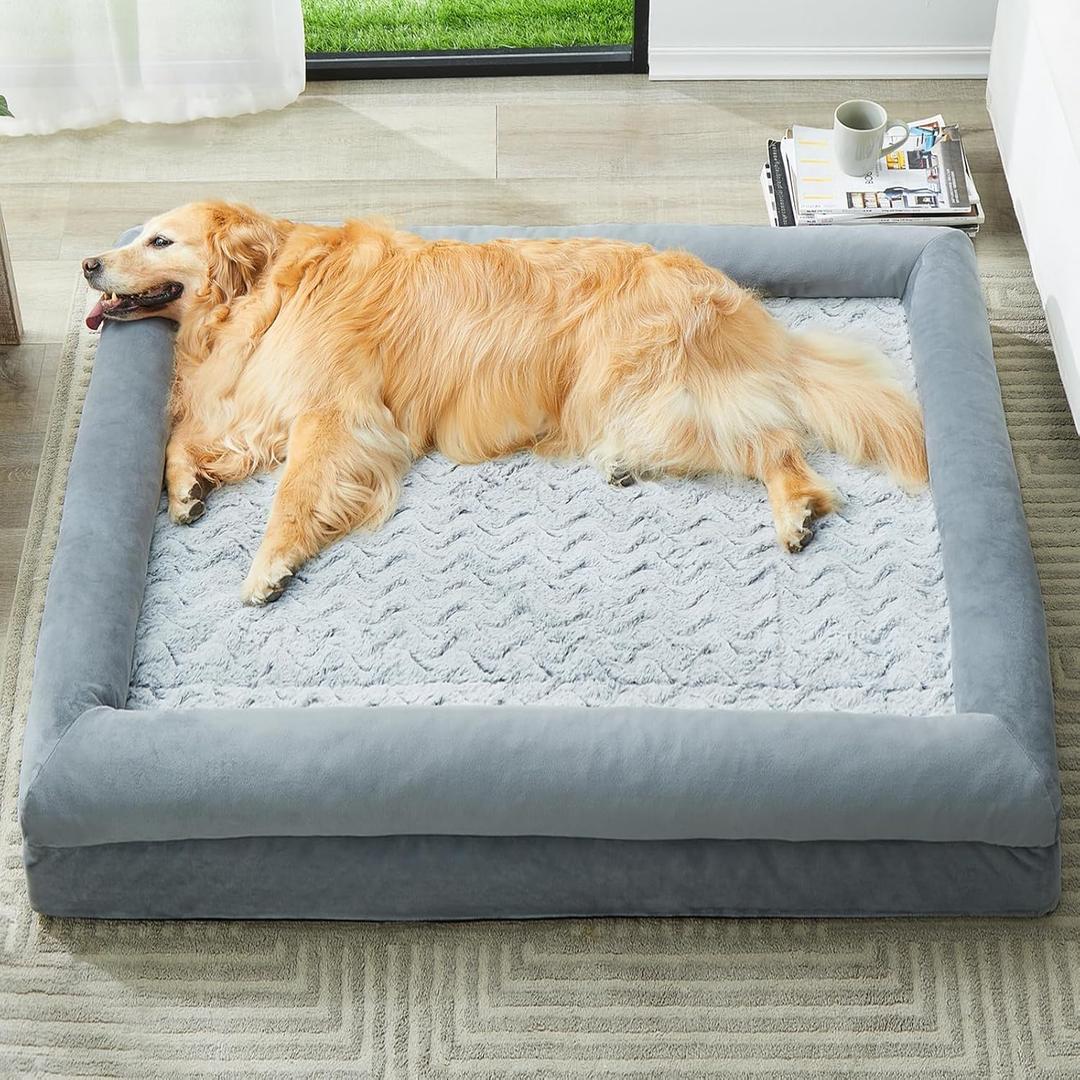 WNPETHOME XL Extra Large Dog Bed, Washable Dog Couch with Removable Waterproof Cover, Orthopedic Large Pet Sofa Bed with Bolster Sides for Sleeping Grey, X-L (41x28x7in)