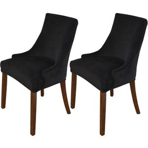 MIFXIN Velvet Wingback Side Chair Covers Slipcover Stretch Washable Sloping Armchair Accent Chair Protector Seat Cover for Dining Room Banquet Home Decor (2 Pack, Black)