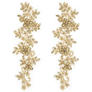 2Pack Rhinestone Applique Patches, Gold Lace Embroidery Patches Sew on Rhinestone Beaded Sequins for Sewing Making Dresses, Wedding Banquet, Evening Gown