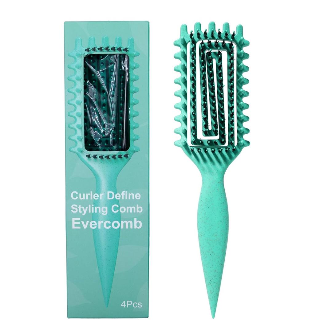 2 x Evercomb Curl Defining Brush for Curly Hair - Detangling & Styling with Lightweight Ergonomic Nylon Bristles, Enhance Curls, Reduce Frizz/Breakage for Women (Green 1Pcs)