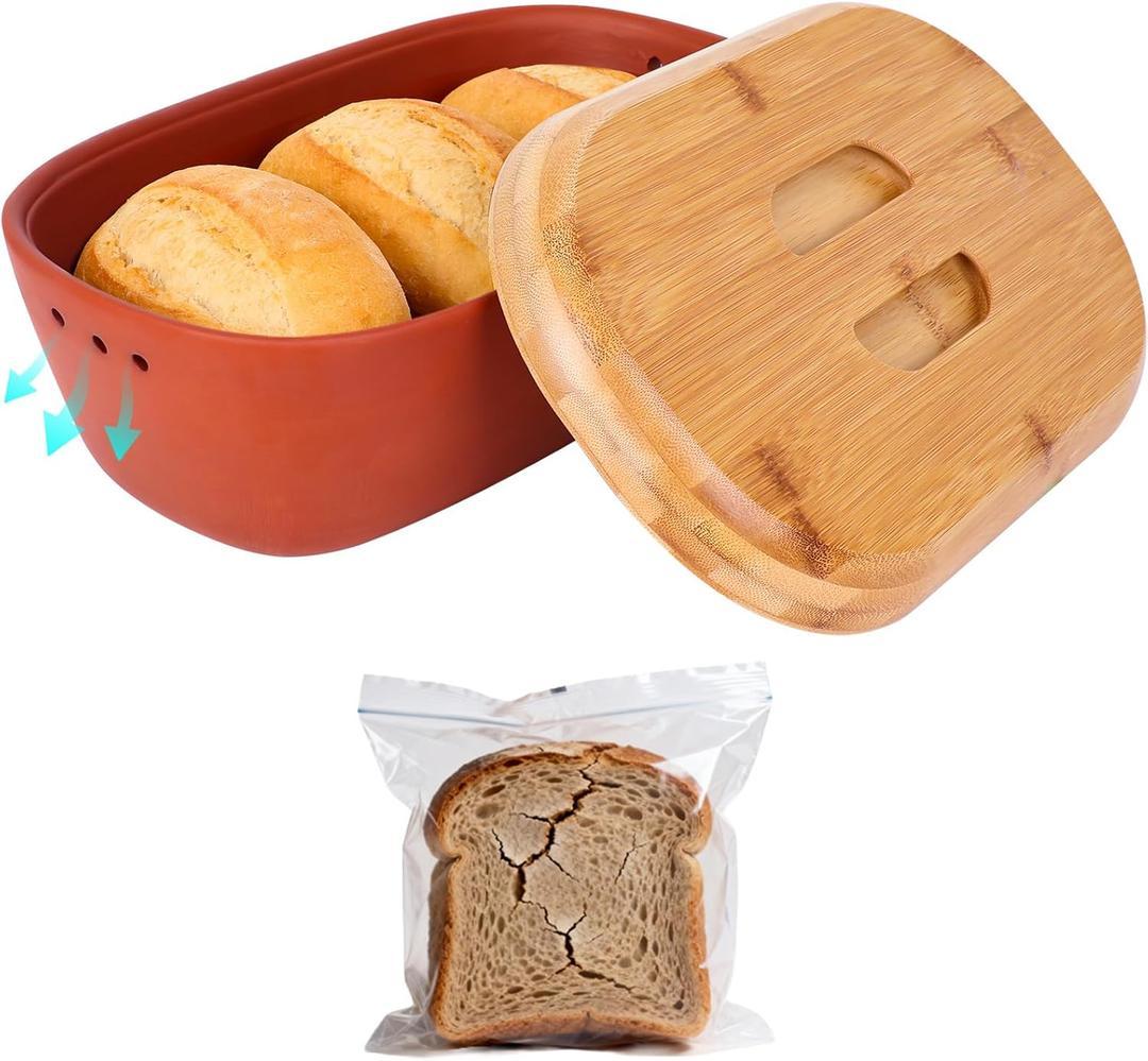 Terracotta Bread Saver Box with Lid - Practical Ceramic Bread Saver (Internal Space 9.8x5.1x3.9 inches) -Breathable Clay Box for Long-Lasting Freshness of Bread and Rolls Fruits Vegetables