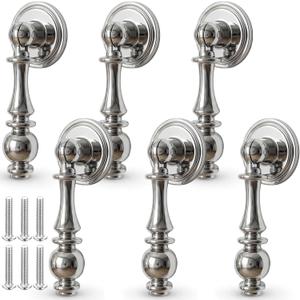 Roowest 6 Pack Polished Silver Drop Cabinet Pulls 2.5 Inch Silver Cabinet Knobs for Dresser and Drawers, Decorative Vintage Cupboard Pulls Durable Pendant Knobs for Kitchen Cabinets Wardrobe