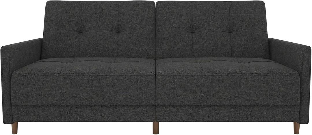 DHP Andora 76 Inch Futon Sofa Bed, Modern Upholstered Couch Sleeper with Button Tufted Back and Seat, Dark Gray (Grey)