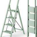 HillhutApex 4 Step Foldable Aluminum Step Ladder with Handgrip, Anti-Slip Pedal, 330 lbs Capacity, Lightweight & Portable for Home, Kitchen, Office, Garage (Pale Green)