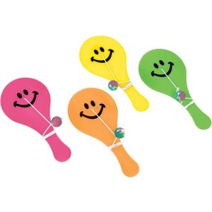 Assorted Color Paddle Balls High Count Plastic Favor - 4.75" x 2" (16 Pack) - Perfect for Kids and Adults