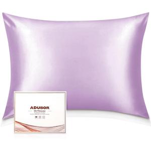 Adubor Mulberry Silk Pillowcase for Hair and Skin with Hidden Zipper, Both Side 22 Momme Silk, 900 Thread Count (20x30 inches, Queen Size, Light Purple, 1pc)