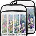Christian Pot Holders with Pockets, His Mercies are New Every Morning Bible Verse Floral Oven Pot Holders Heat Resistant Oven Mitts Hot Pads for Kitchen Baking Cooking