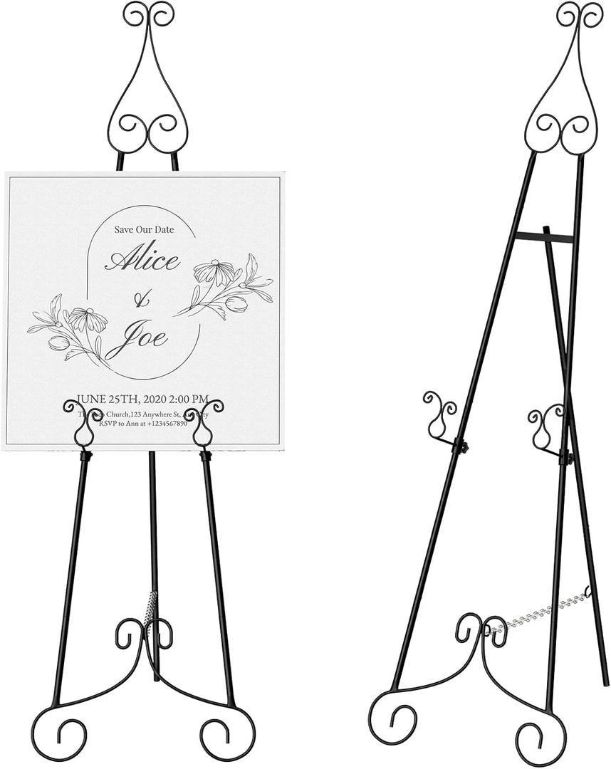 HAITRALBlack Easel Stand for Sign, Adjustable Display Easel Stand with Chain Support, Heavy Duty Metal Easel forWeddingSign,Art,Pictures,Paintings,55" H Welcome Poster Stand Sign Holder Floor Dcor