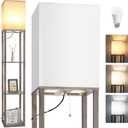 Floor Lamp with ShelvesWood Corner Floor Lamps for Living Room Tables with 3 CCT LED Bulb,Modern Display Bookshelf Nightstand Lamps,Column Standing Lamp for Bedroom Office Home Decor-Rustic Wood (10.2 "wide)