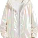 Lars Amadeus Men's Metallic Jacket Lightweight Zip Up Holographic Shiny Hooded Jackets, Small