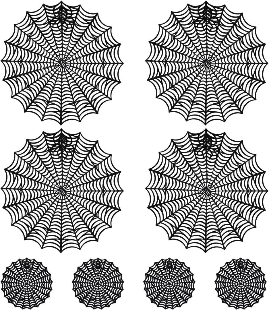 Halloween Spider Web Placemat Set of 8 Include 15" Heat Insulation Spider Web Table Mat 4" Hollow Out Spiderweb Coasters Ideal for Family Festival Party Home Dining Table Decor