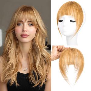 Clip in Bangs 100% Real Human Hair Extensions French Bangs for Women Fake Bangs Clip on Bangs Faux Hair extensions Fringe with Temples (Ash Blonde)