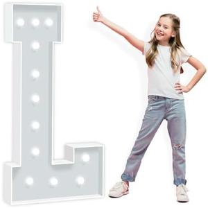 4FT Marquee Light Up Letter L, Large Love Light Up Letters Sign, Marry Me Letters, Baby Letters, Name Letters for Anniversary Wedding Party Decoration, Pre-cut Foam Board Mosaic Balloon Kits