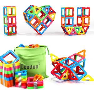 Coodoo Upgraded Magnetic Blocks Tough Tiles STEM Toys for 3+ Year Old Boys and Girls Learning by Playing Games for Toddlers Kids, Compatible with Major Brands Building Blocks - Starter Set