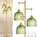Gold Floor Lamp for Living Room,Bedroom,Mid Century Modern Standing Lamp Brass Tree 3 Light Tall Floor Lamps Vintage Retro Floor Lights Glass Green Flower Lamp Shade Farmhouse Boho Bohemian (Floor Lamp-15)