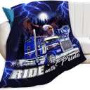 Semi Truck Blanket Decor Gifts for Trucker, Truck Flannel Fleece Fuzzy Lorry Throw Blankets, Soft Warm Cozy Plush Eagle Wolf Stuff Blanket for Kids Adult 50"x40"