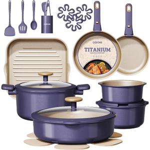 CAROTE 26 Pcs Pots and Pans Set, Nonstick Cookware Sets with Detachable Handle, Purple Dishwasher Safe, Oven Safe, Cookware Non Stick Cooking Set w/Frying Pans & Saucepans(PFOS, PFOA Free)