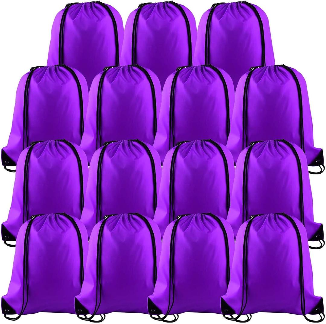 PLULON 15 Pcs Purple Drawstring Bags Drawstring Backpack Bulk, String Backpack Cinch Sack Sport Gym Backpack Bags for Yoga Traveling Outdoor Sports