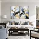 SAFERRYHOME Abstract Hand Painted Wall Art, Blue White, 24"x36"x2 Framed, 24"x36"x2 Panels