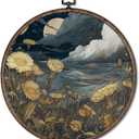 Giosve Vintage Floral Round Wall Art Canvas Framed Poster, Retro Moon Cloud Cottagecore Wildflower Botanical Hanging Wall Sculptures for Home Bedroom Living Room Decor, 10x10 Inch