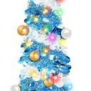 6 Ft Lighted Slim Christmas Tree with Timer Ball Ornament 100 Warm White & Multicolor Changing Lights Battery Powered Big 3D Star,Glitter Tinsel Pop Up Pencil Christmas Tree Decoration Indoor Outdoor