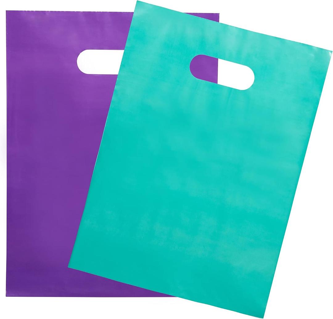 Merchandise Bags 200 Teal & Purple 9"x12" Bags 1.5Mil Thick Glossy With Handles