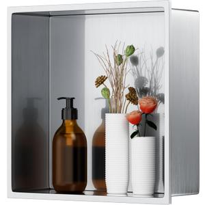 Stainless Steel Shower Niche 12"X12", No Tile Needed Recessed Inserted Wall Niche Shower for Bathroom, Living Room, Kitchen for Storage, Brushed Nickel, 12W * 12H