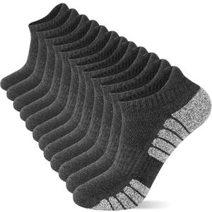 Cotton Cushioned Low Cut Running Socks for Men & Women, Ankle Socks Dark Grey 6 Pairs Arch Support Breathable (Gray)