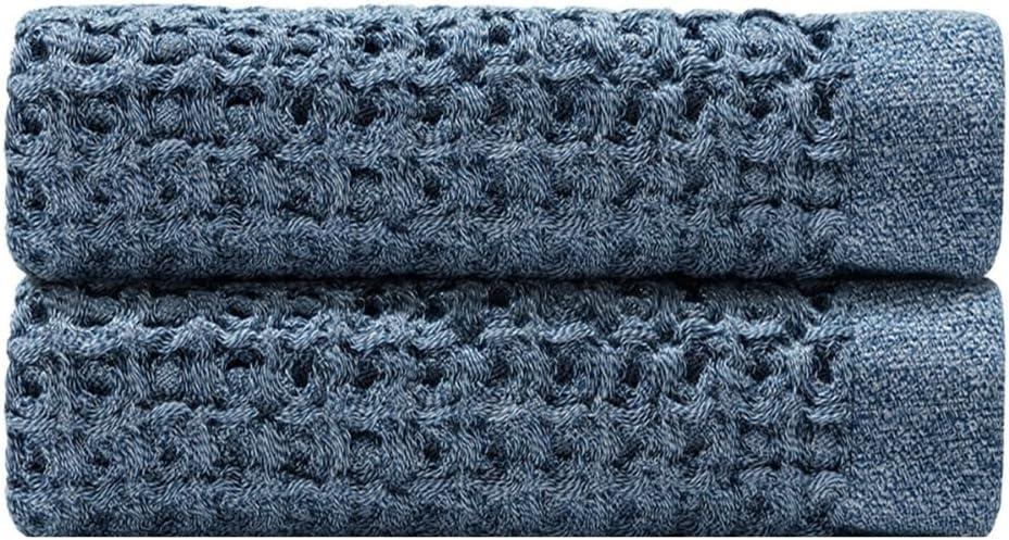 ONSEN Supima Waffle Face Towel 2 Pack - Luxury Cotton Towels - Quick Dry, Soft, Absorbent, Lightweight Spa Towels for Bathroom - Denim Blue, 12" x 12"