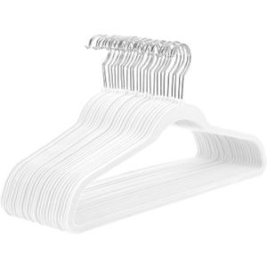 MIZGI White Velvet Hangers 60 Pack,Premium Chrome Clothes Hangers Non-Slip Felt Hangers,Sturdy White Heavy Duty Coat,Durable Suit Hanger for Space Saving, No Flocked Hanger Marks