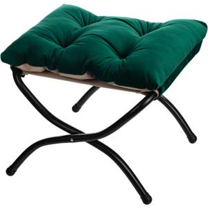 HollyHOME 15"(H) Folding Footrest Stool, Upholstered Small Foldable Ottoman, Accent Padded Sofa Foot Stool for Lazy Chair, Metal Frame Portable Foot Rest Ottoman for Home, Living Room, Bedroom, Green  
