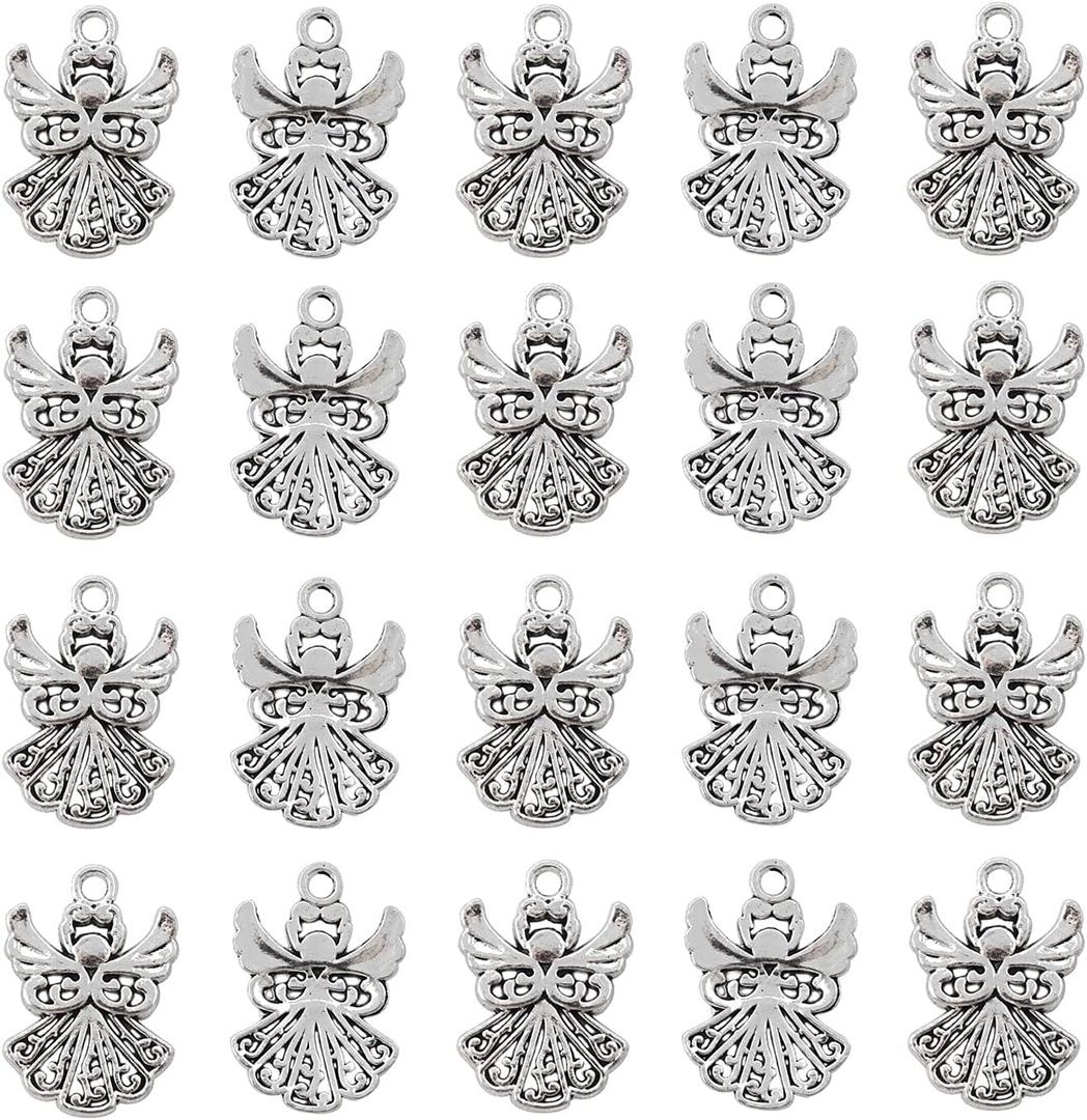 Honbay 60PCS Alloy Angel Charms Pendant Antique Silver Tone Tibetan Crafts Supplies for Necklace Bracelet Earrings Keychain Jewelry Making (20x14mm)