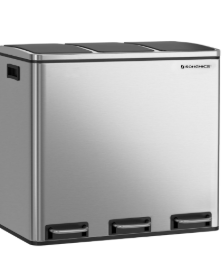 SONGMICS Garbage Can, 3 x 4.8 Gallon (3 x 18 L) Trash Can, Recycle Bin with Soft-Close Lids, Pedals, and Inner Buckets for Kitchen, Stainless Steel, Silver and Black ULTB54NL