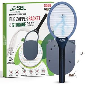 SBL Home Electric Fly Swatter Racket, Electric Mosquito Swatter, Bug Zapper Racket, Electric Fly Bat with Patented Wall Case, Gray, Black (1 Pack)