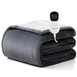 Homemate Heated Blanket Electric Throw - 50"x60" Heating Blanket Throw 1/2/4/6/8 Hours Auto-Off 10 Heat Level Over-Heat Protection Flannel Sherpa ETL Certification