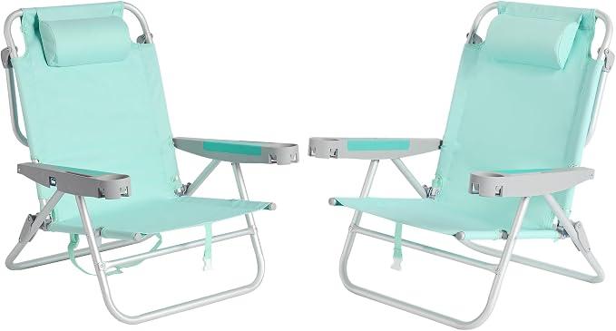 SUNNYFEEL Tall Folding Lawn Beach Chair Lightweight, Portable Sand Chair for Adults Heavy Duty 300 LBS with Cup Holders, Foldable Camping Lawn Chairs for Camp/Outdoor/Travel/Picnic/Concert/Sports, 2 Pcs
