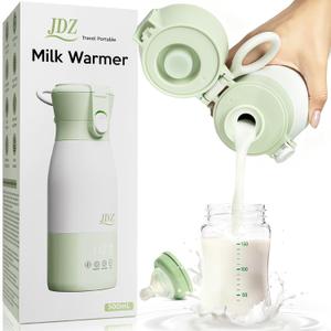 JDZ Portable Bottle Warmer 16000mAh Rechargeable, 17oz Milk Warmer for Travel with Rapid Heating, 7 Temp Settings, 316 Stainless Steel Water Warmer with LED Display for Breast Milk, Formula, Water (Green)