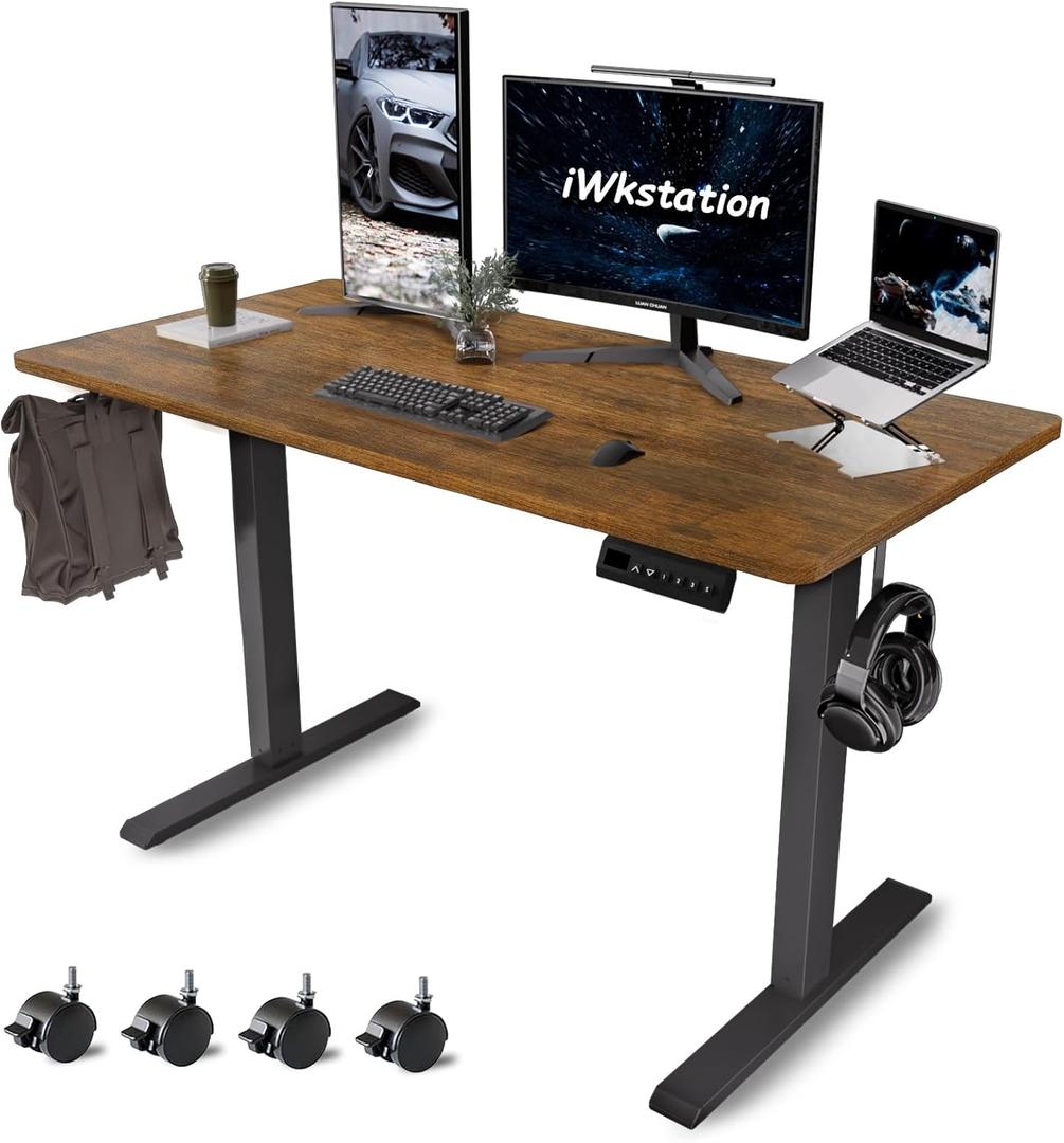 Whole Piece Standing Desk with Wheels Adjustable Height- Mobile Stand up Desk with Lockable Casters, Portable Sit Stand Desks Electric for Home & Office Workstation (47.2, Rustic Brown)