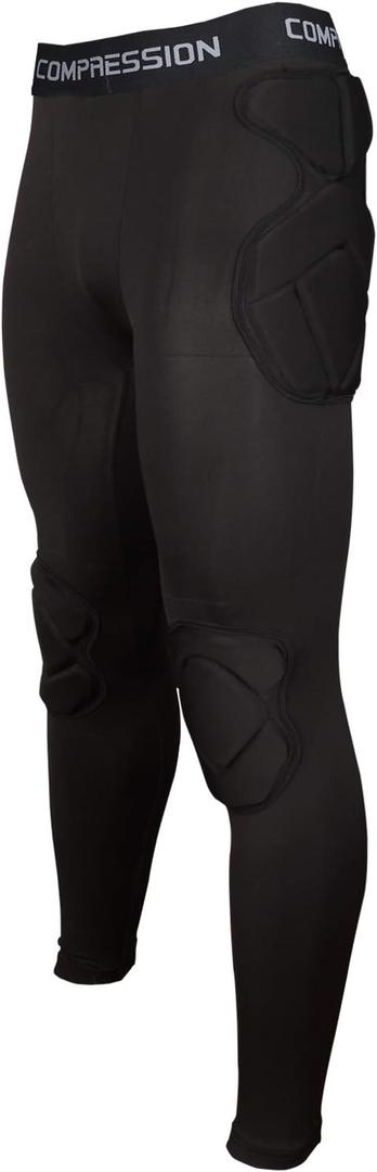 Shinestone Adult Men's Goalkeeper Armor BodyShield Padded Compression Shirt Pants and Short with Sponge Protector (Black Pants-02) S