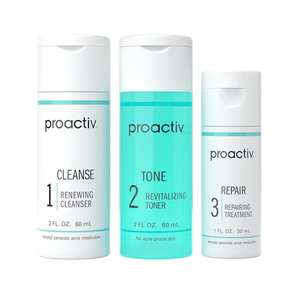 Proactiv 3 Step Acne Treatment - Benzoyl Peroxide Face Wash, Repairing Acne Spot Treatment for Face and Body, Exfoliating Toner - 30 Day Complete Acne Skin Care Kit